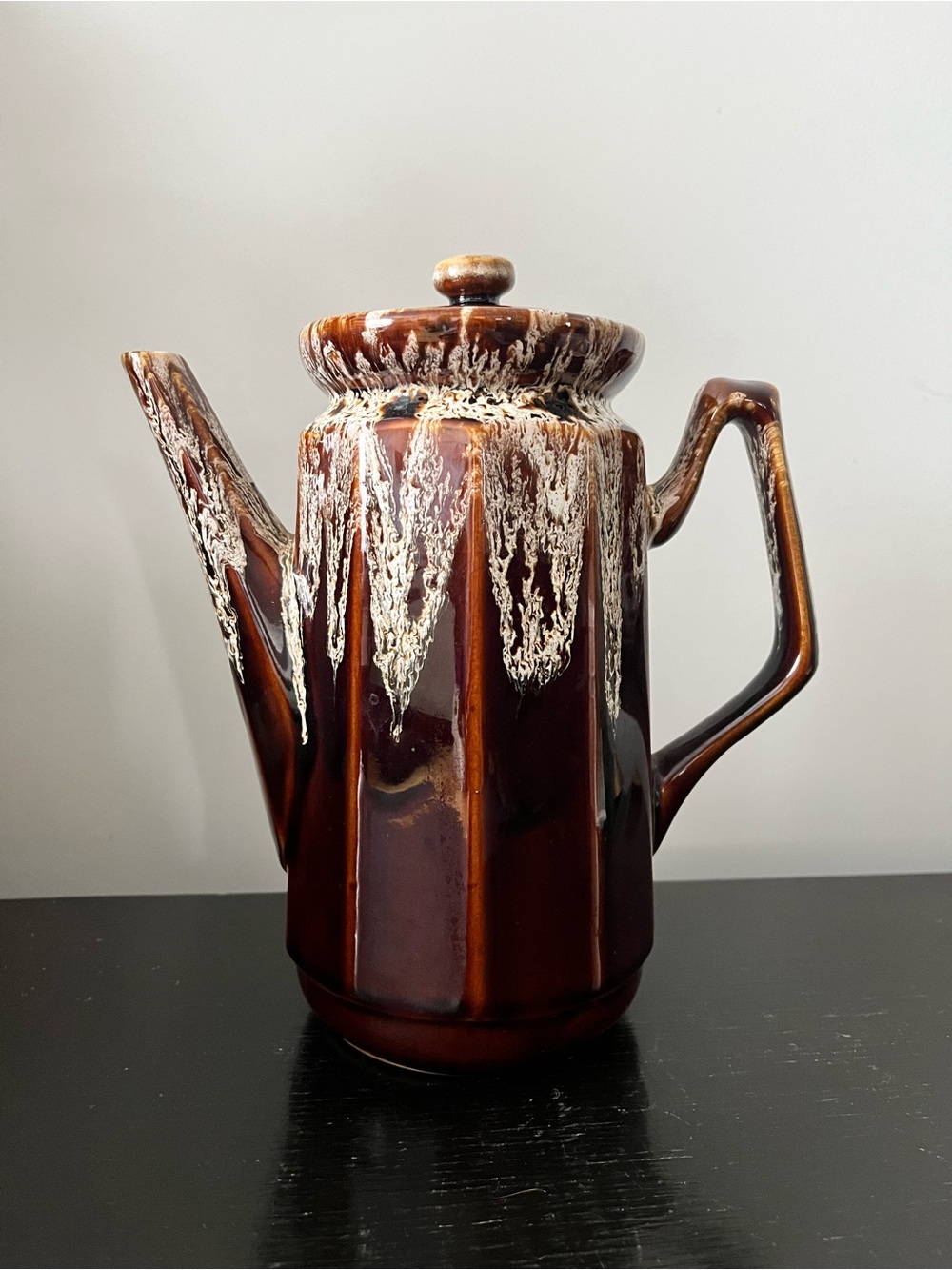 Brown Ceramic Drip-Glaze Pitcher Vase